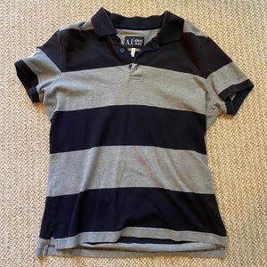 Armani Jeans Gray White Striped Polo Shirt Men L/S